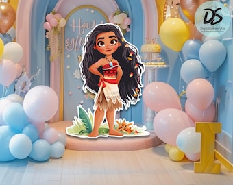 Recorte de princesa de gran decoración, cumpleaños de Moana, accesorio de fiesta de princesa Moana, decoración de Moana, descarga instantánea imprimible