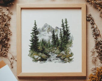 Mountains Stream cross stitch Pattern, Mountain Stream Stitch kit, Cross Stitch Pattern, cross stitch kit, PDF Pattern, digital download