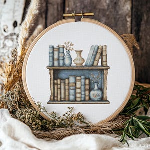Bookshelf Cross stitch Pattern, Bookshelf Cross Stitch, Cross Stitch Pattern, Cross Stitch kit, Stitch Pattern, PDF Pattern