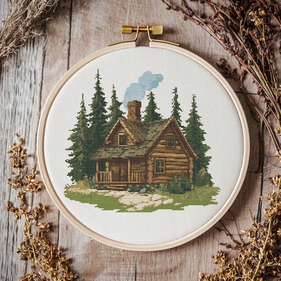 Cabin cross stitch Pattern, cabin Stitch kit, Cross Stitch Pattern, cross stitch kit, PDF Pattern, digital download