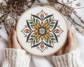 Mandala Cross Stitch Pattern, Floral Mandala Cross Stitch, Cross Stitch Pattern, cross stitch kit, PDF Pattern