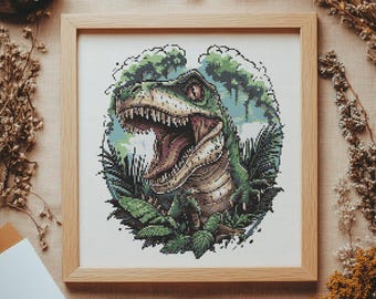 Patrón de punto de cruz de dinosaurio, punto de cruz de dinosaurio, patrón de punto de cruz, kit de punto de cruz, patrón PDF