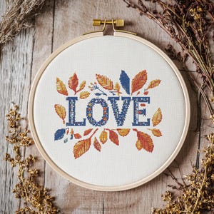 Love Cross Stitch Pattern: Floral Design (PDF Pattern)