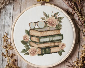Book with flower Cross stitch Pattern, Book Cross Stitch, Cross Stitch Pattern, cross stitch kit, PDF Pattern