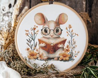 Mouse Reading Book Cross stitch Pattern, Mouse Cross Stitch, Cross Stitch Pattern, cross stitch kit, PDF Pattern