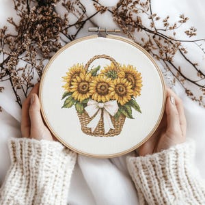 Sunflower in Bucket Cross Stitch Pattern: Floral DIY (PDF Pattern)