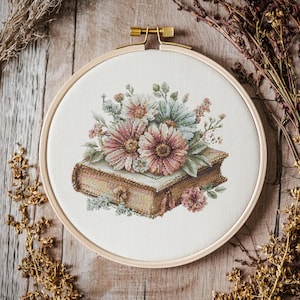 Cozy Floral Book Cross stitch Pattern, Cozy Floral Book Cross Stitch, Cross Stitch Pattern, cross stitch kit, PDF Pattern
