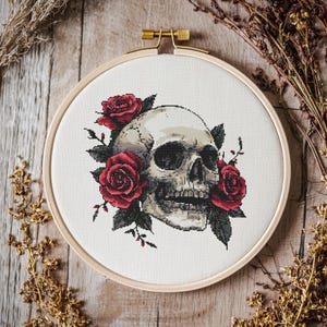 Skull with Flower Cross stitch Pattern, Skull with Flower Cross Stitch, Cross Stitch Pattern, cross stitch kit, PDF Pattern
