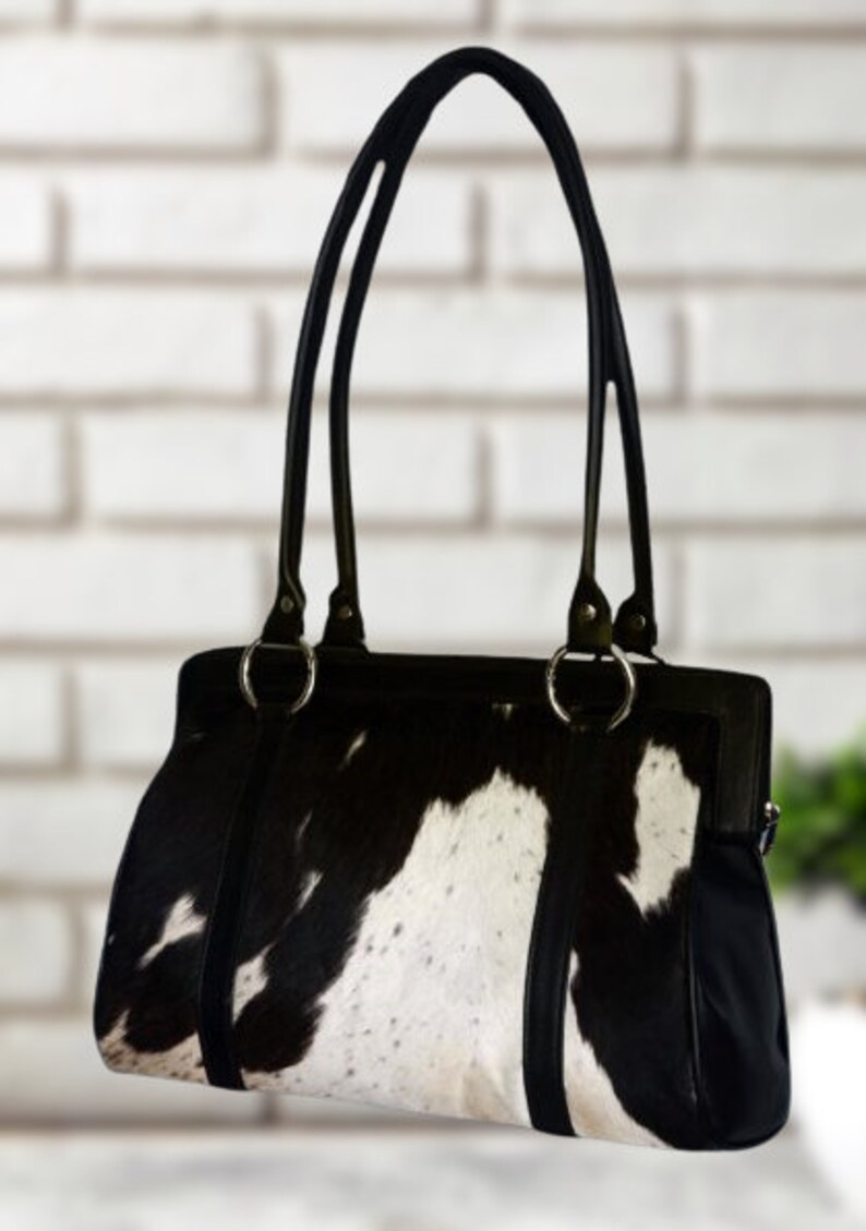 Exotic Cowhide Purse Black and White Handbag for Ladies Etsy