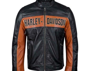Harley Davidson Embroidered Biker Jacket Men's Genuine - Etsy