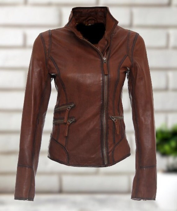 Luxury leather jackets ladies Clearance