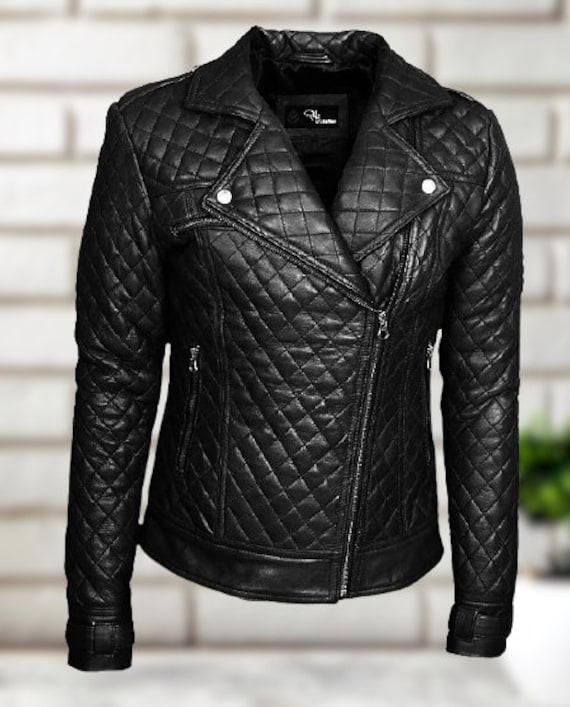 Buy Womens Quilted Leather Motorcycle Jacket Black