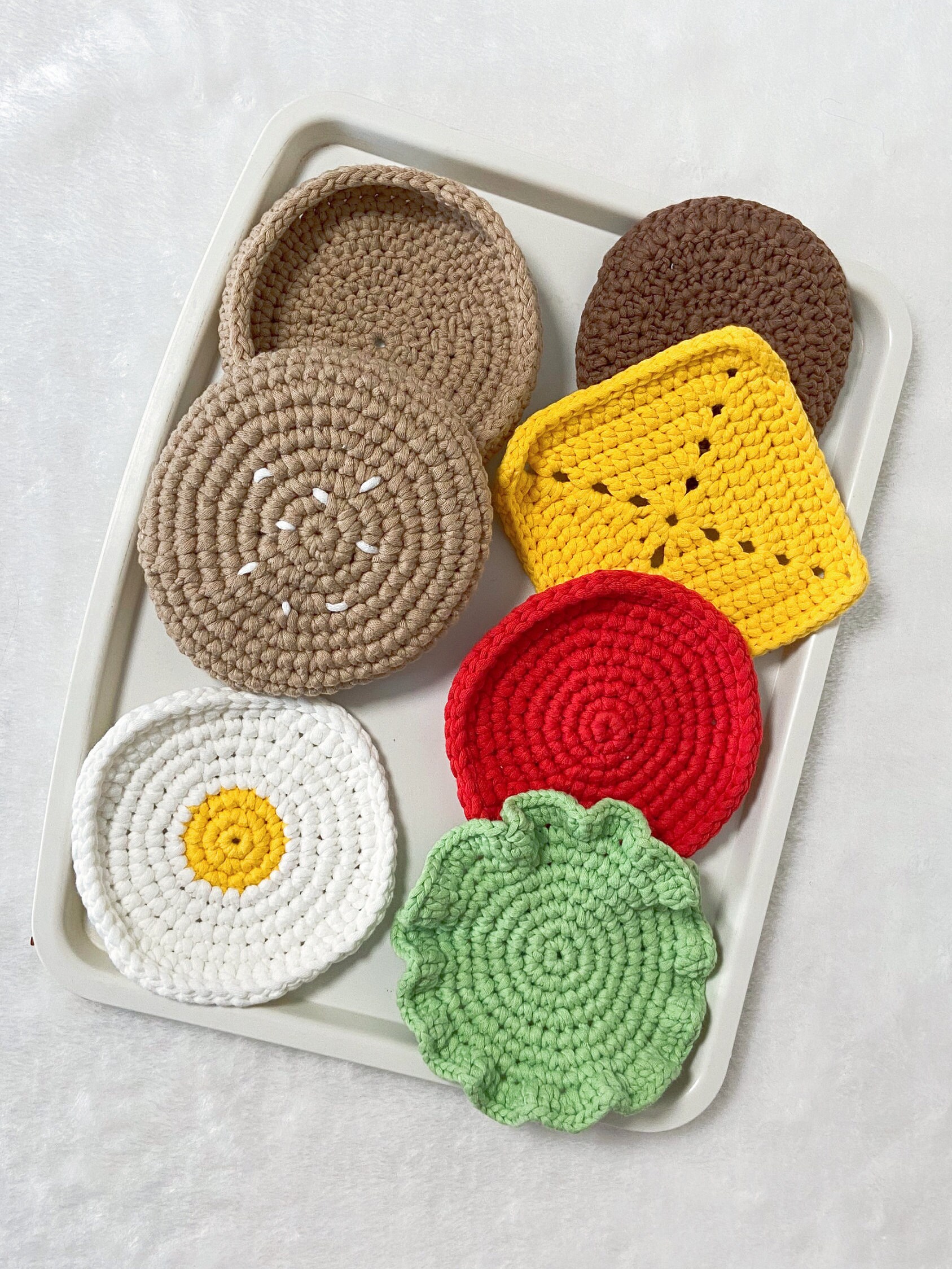 Crochet Burger Coaster Set of 7 Etsy
