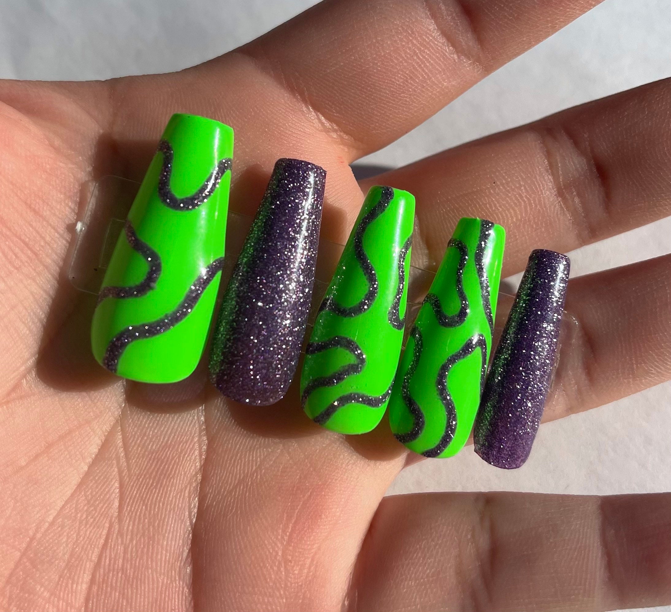 Neon Green and Purple Press on Nails - Etsy