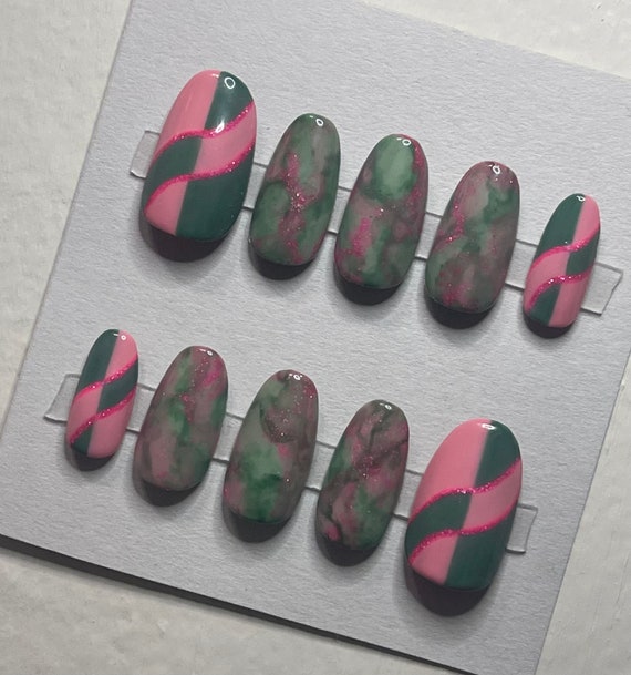Curved Pink Marble Stiletto Nails – StyleMissus