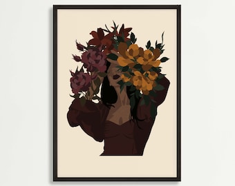 Floral Woman Portrait Art: Afrocentric Botanical Print (Digital Download)