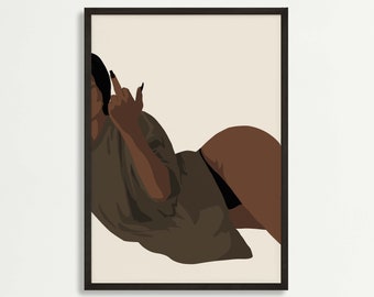 Black woman with middle finger art, Mid century art download, Modern wall art, Feminist art print, Woman empowerment decor,Instant download