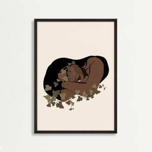 Black woman art print,Black woman art,Flower wall art,Plant wall decor,Vines wall print,Boho style decor,Feminist art,Instant download