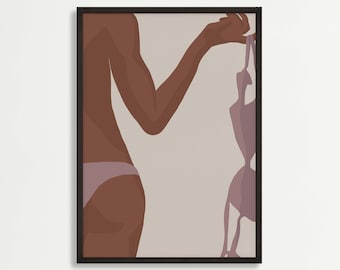 Black woman Bikini Art Print,Bikini Art Print,Black Girl Magic Art,Feminine Art,African American Art,Digital Illustration,Instant Download