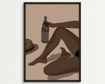 Black Woman Beach Art Print: Boho African American Wall Decor (Digital Download)