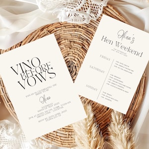 Henne Wochenende Vorlage, Neutral Ton Einladung, Brautparty Intinery, moderne Hochzeit digitaler Download, elegante DIY Hochzeit Printables.