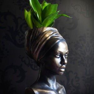 African woman  Face Shaped Flower Pots head pots Female Head Planter Concrete Head Planter Art Planter Head Planter Flower Pot large