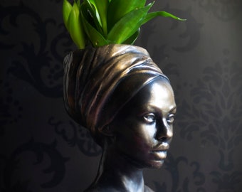 African woman  Face Shaped Flower Pots head pots Female Head Planter Concrete Head Planter Art Planter Head Planter Flower Pot large
