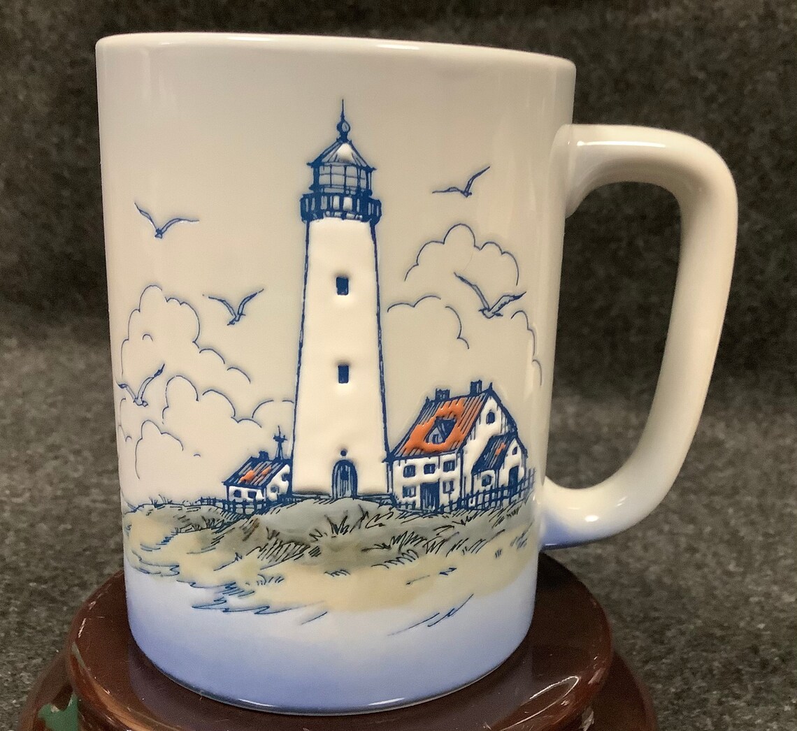 Vintage Lighthouse mug cottage and seagulls Etsy