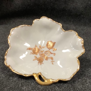 Vintage Castel Limoges Gold rose candy, nut trinket dish.