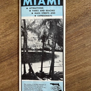 Vintage gevouwen toeristische kaart van Miami, Florida. Jaren 60-70
