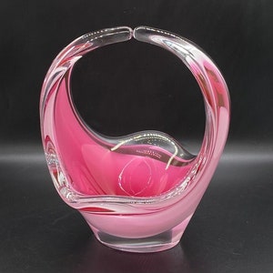 Swedish Art Glass Basket Coquille Swedish  by Paul Kedelv signed and dated 1962