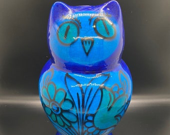 Aldo Londi Bitossi Rimini Blue Pottery Owl Bank (8.75&quot; Tall)