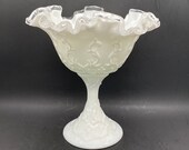 Vintage Fenton Spanish Lace, Silvercrest, Milk Glass, Candy Dish, Like New Circa 1968-70, Spanish Lace Ruffled Milk Glass Pedestal dish