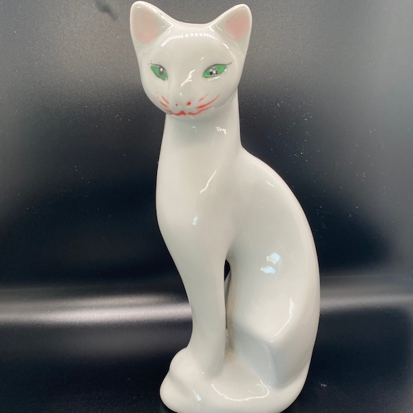 Mid Century Modern White Ceramic Siamese Cate Figurine, Unbranded, Cat Gift, RETRO Cat, Cat Collectible Gift