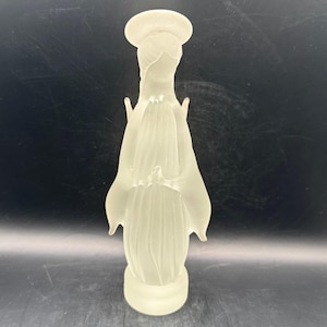 Vintage Glass Depiction of the  Madonna, Virgin Mary, Religious Gift, Woman Statue, Heavy frosted glass