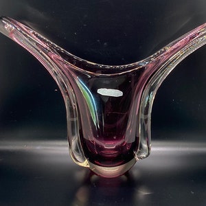 Amethyst Glass Vase: Mid-Century Modern Hineri Japan Winged Decor