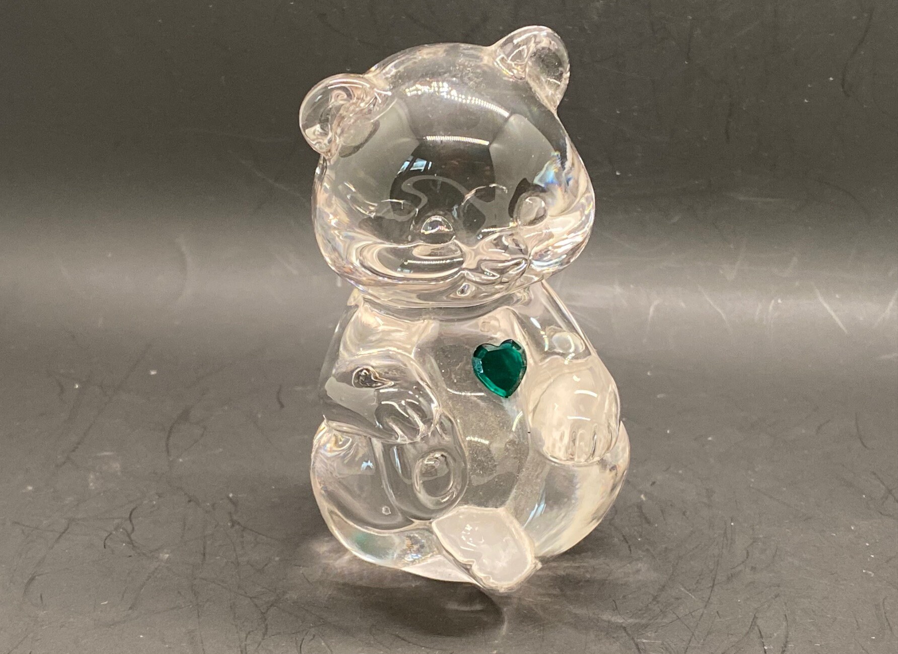 Vintage Fenton Art Glass Bear Figurine: Amethyst Heart Birthstone