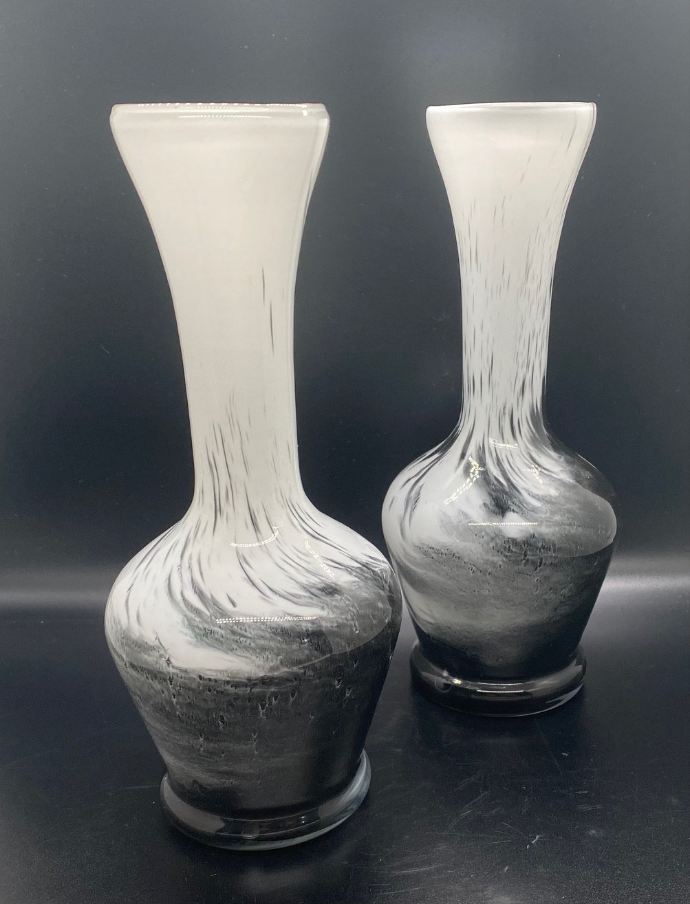 Set of Stunning Black and White Blown Glass Vases Flared Top Etsy