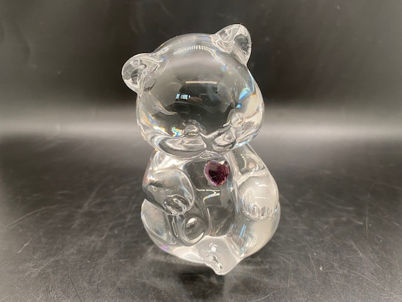 Vintage Fenton Art Glass Bear Figurine: Amethyst Heart Birthstone