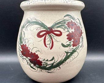 Collectible Casey Pottery Stoneware Crock, Red and Green Pattern, Heart design