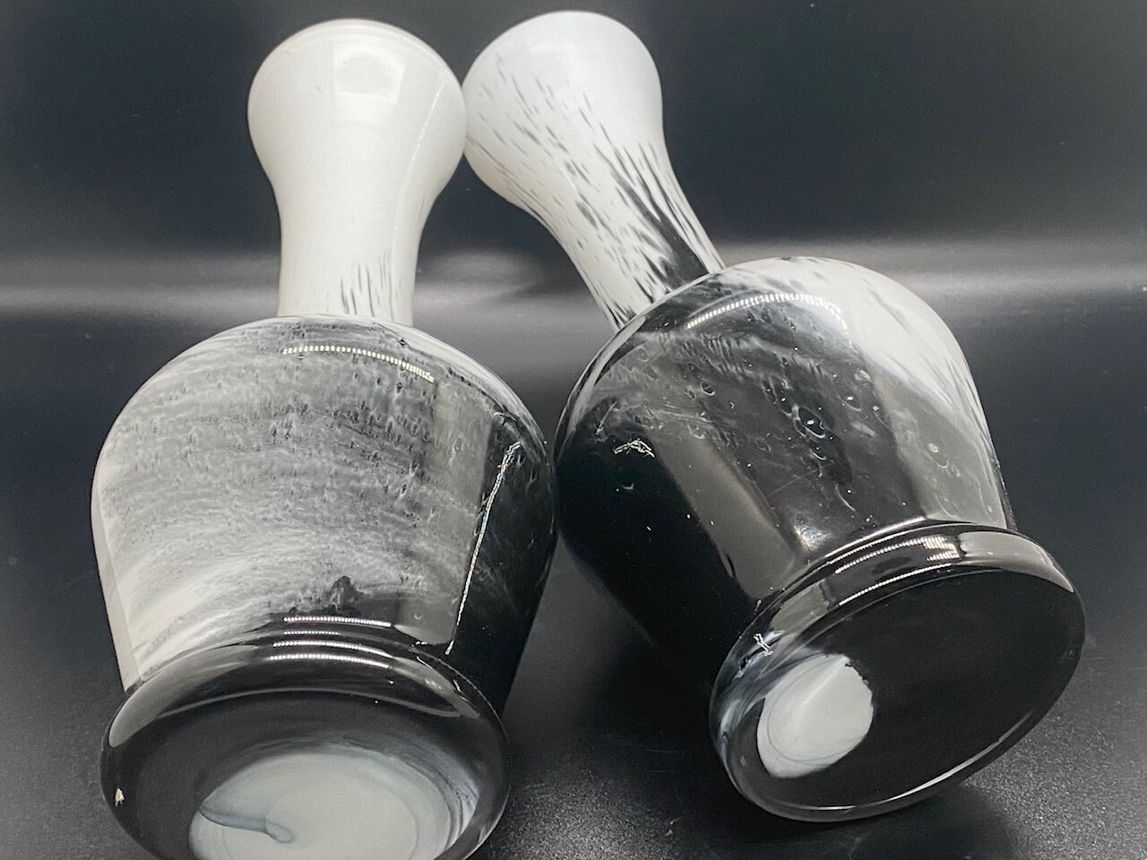 Set of Stunning Black and White Blown Glass Vases Flared Top Etsy