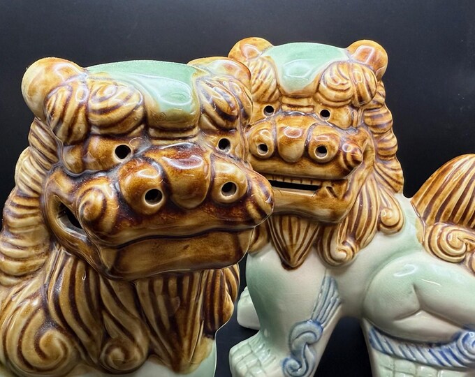 Protector Statues Vintage Pair Foo Dogs, Chinese Lions, Mid Century Asian Art, Glazed ...