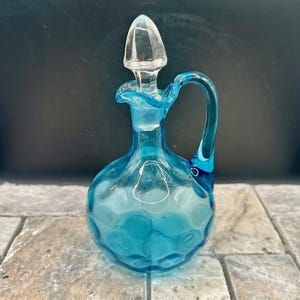 Vintage Fenton Style Ice  Blue Dot Optic Cruet with  Stopper - STUNNER~
