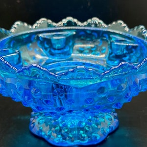 Fenton Colonial Blue Candle Holders: Hobnail Glass, Scalloped Edge