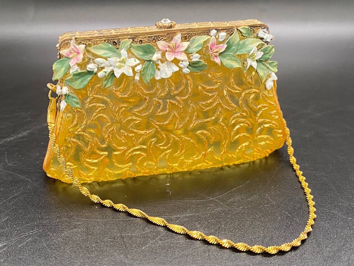 Amazing Resin Purse Replica With Floral Detail and Rhinestone Etsy