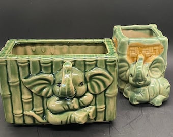 Vintage Elephant Succulent Planter: Bamboo Basket Pattern