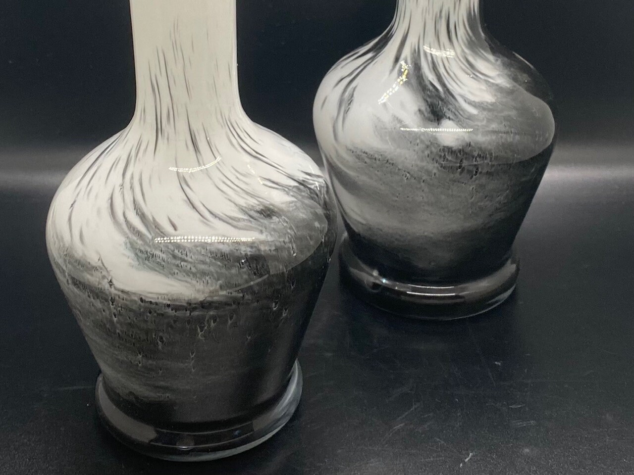 Set of Stunning Black and White Blown Glass Vases Flared Top Etsy