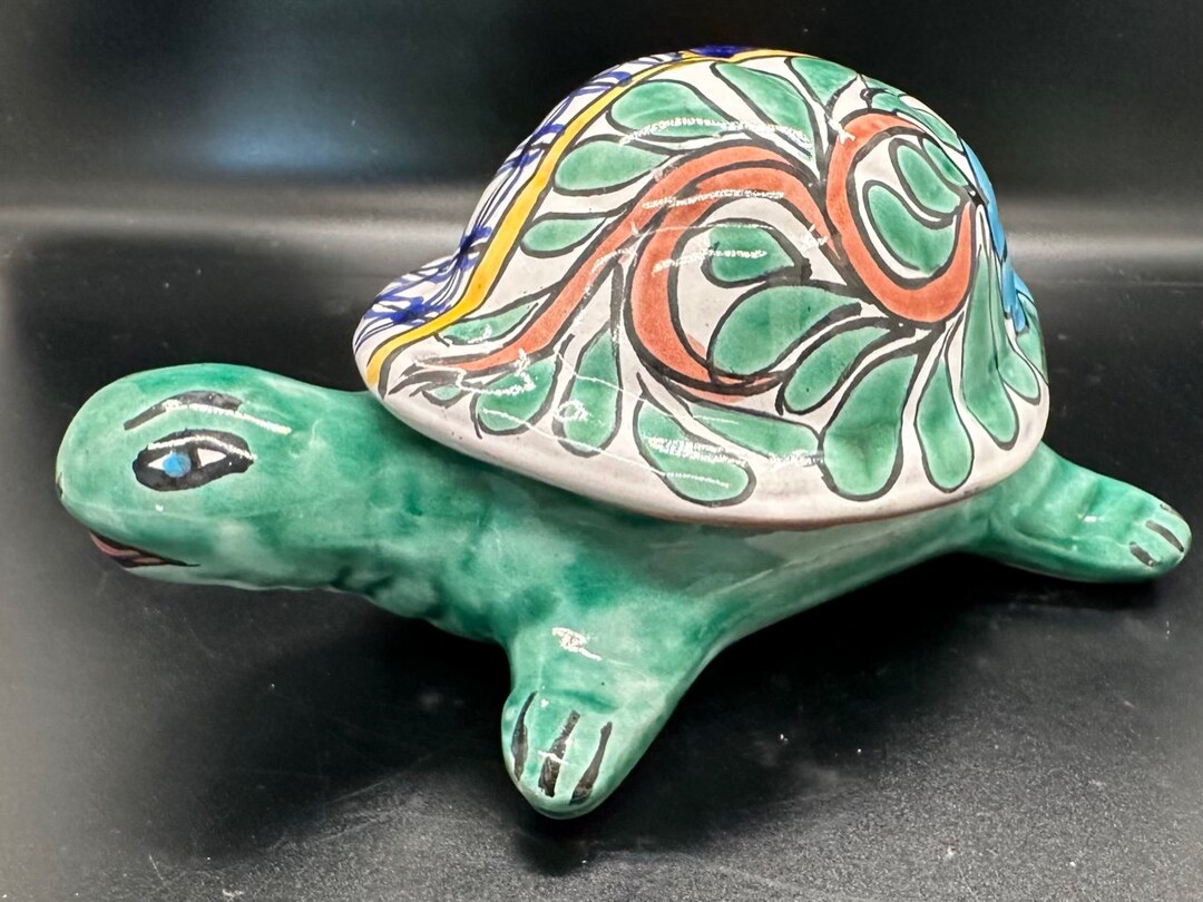 Talavera Mexican Pottery Turtle With Removable Shell, Mexican Art