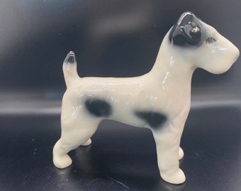 Vintage Rare Fox Terrier Antique Figurine, Black and White Dog, Collectible Terrier Pointing, Dog Collectible
