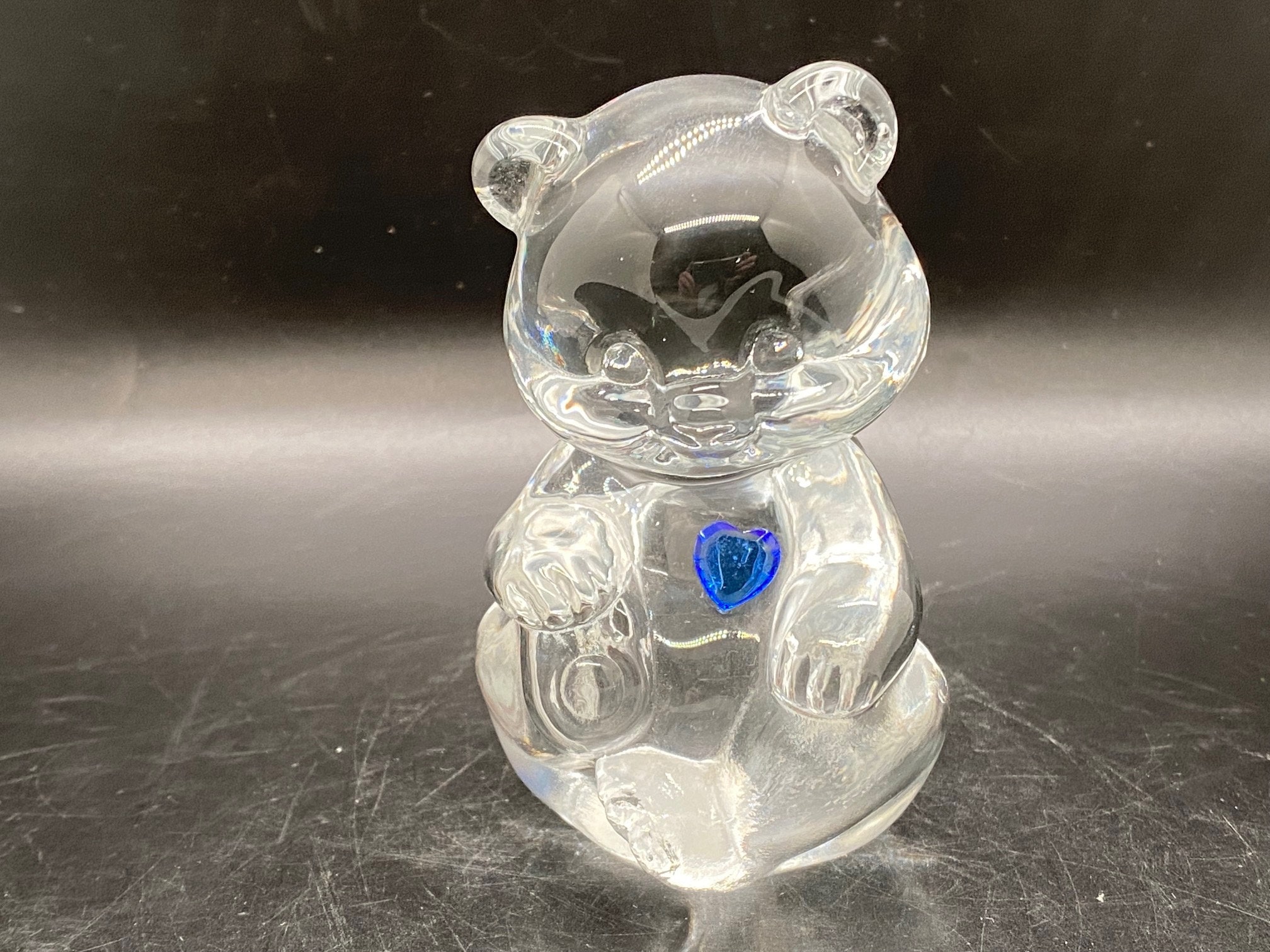 Vintage Fenton Art Glass Bear Figurine: Amethyst Heart Birthstone